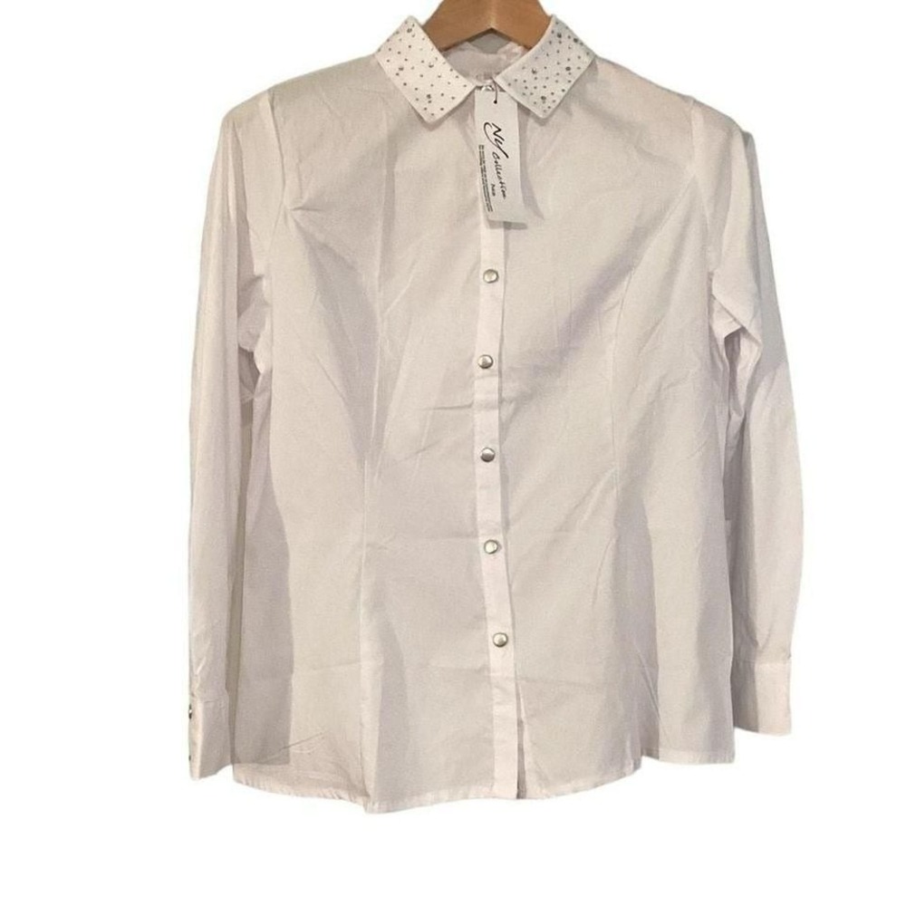 NY Collection white buttons down shirt size‎ L